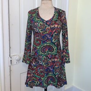 WinWin Hippie Retro Bold Paisley Bodycon Flare Bottom Mini Tunic Dress S-M
